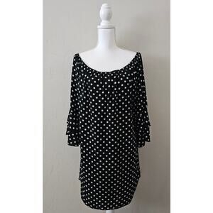 Vibe Black White Polka Dot Ruffle Sleeve Dress